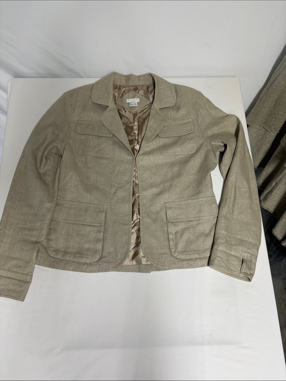 Design Exchange Collection Linen Blend Utility Blazer Tan Jacket Women's Medium